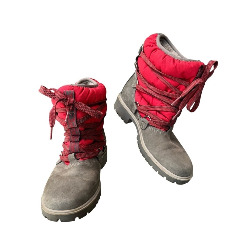 Timberland Genuine Suede‎ Gray and Red Quilted Winter Boots